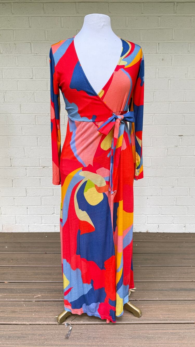 Anthropologie Conditions Apply Abstract Print True Wrap Maxi Dress XS